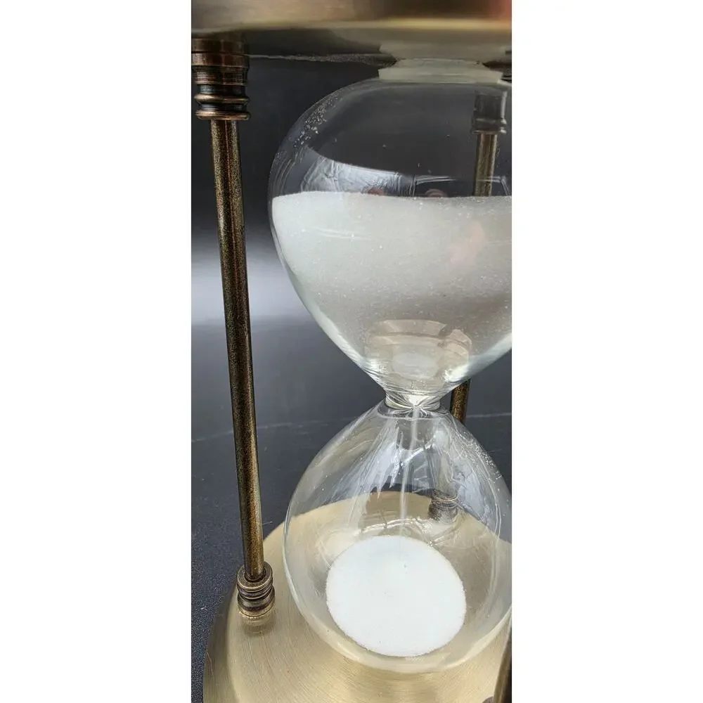 Vintage Brass Hourglass 15 Min White Sand Glass Timer Desk Decor 3 Pillar